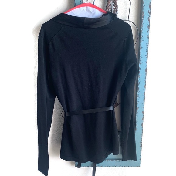 Worth Black Sweater, Silk Neckline, Waist Tie - Picture 2 of 10